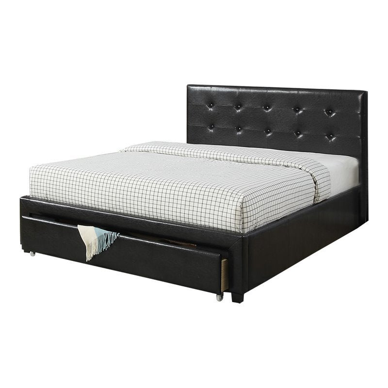 Bedroom Furniture Black Storage Under Bed Queen Size bed Faux Leather upholstered | Home Elegance USA