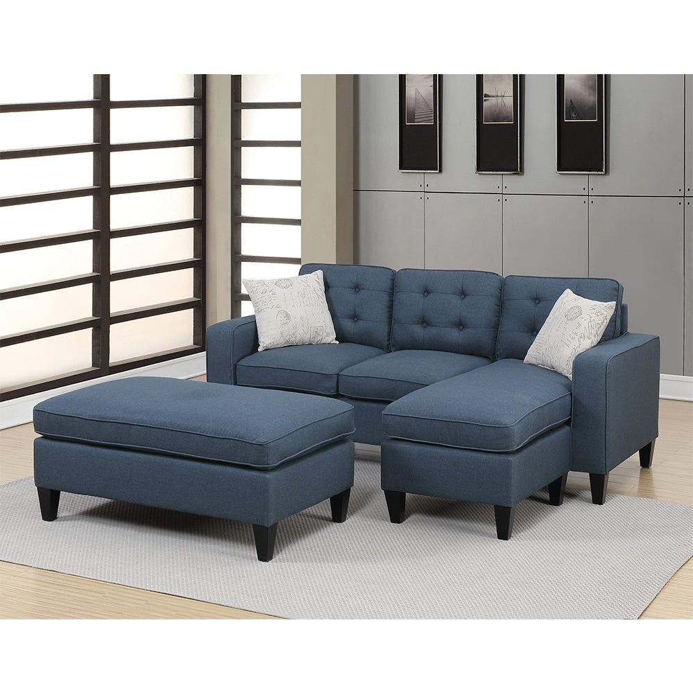 Polyfiber Reversible Sectional Sofa with Ottoamn in Navy - Home Elegance USA