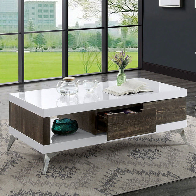 Corinne - Coffee Table - White / Distressed Dark Oak | Home Elegance USA