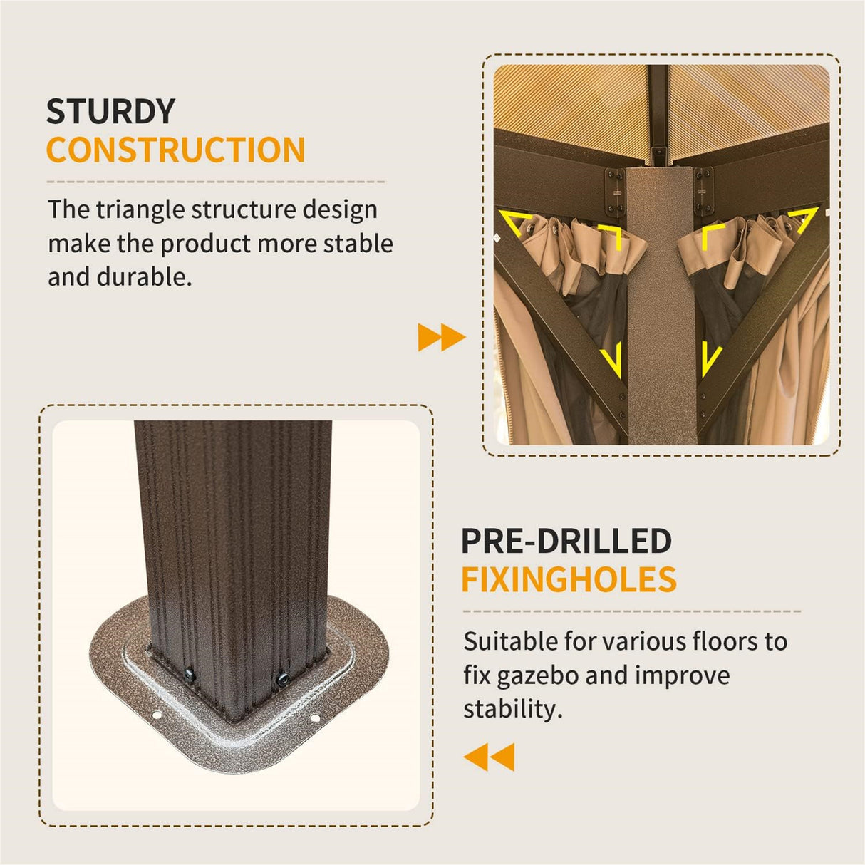 12x16ft Hardtop Gazebo, Permanent Outdoor Gazebo with Polycarbonate Double Roof, Aluminum Gazebo Pavilion with Curtain and Net for Garden, Patio, Lawns, Deck, Backyard, Wood Looking | Home Elegance USA