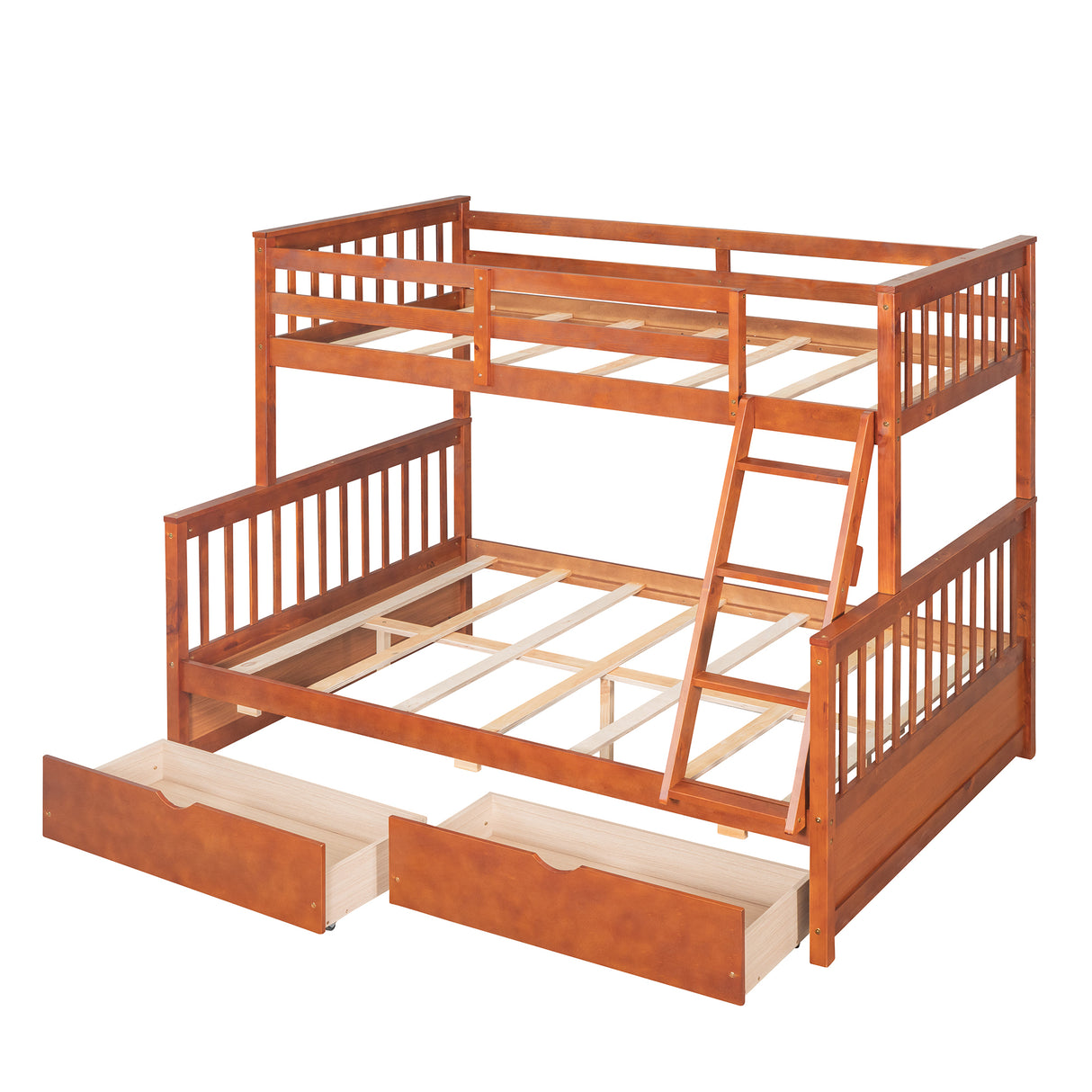 Twin-Over-Full Bunk Bed with Ladders and Two Storage Drawers (Walnut) ( old sku:LT000165AAD) - Home Elegance USA