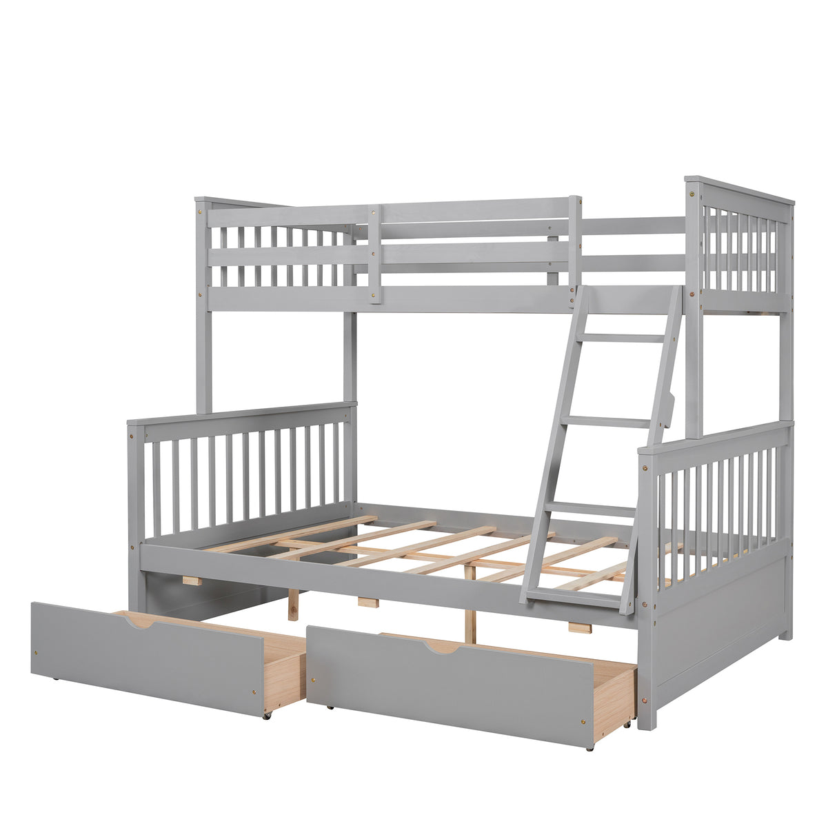 Twin-Over-Full Bunk Bed with Ladders and Two Storage Drawers(Gray)( old sku:LT000165AAE) - Home Elegance USA