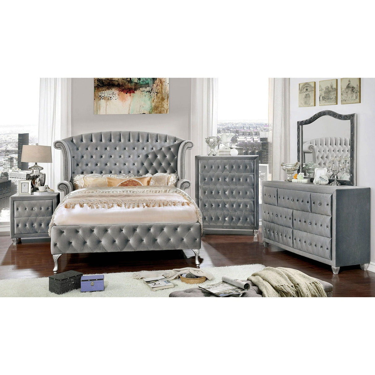 Alzir - 5 Piece Queen Bedroom Set With Chest - Gray - Home Elegance USA