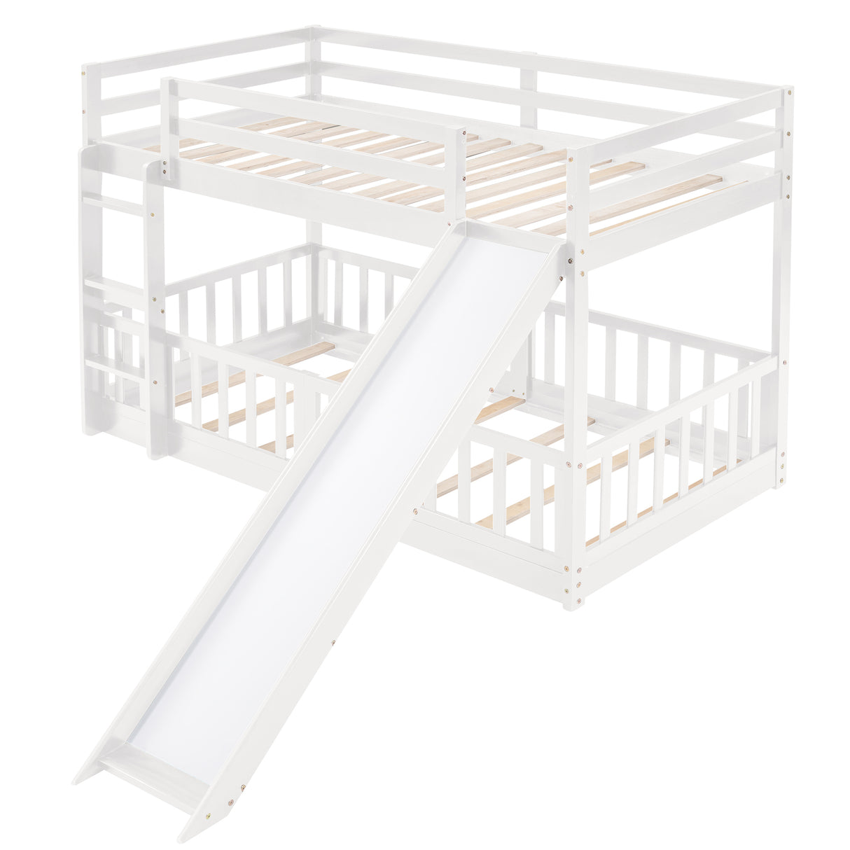 Twin Over Twin Bunk Bed with Slide and Ladder, White(Old SKU:LP000009AAK) - Home Elegance USA