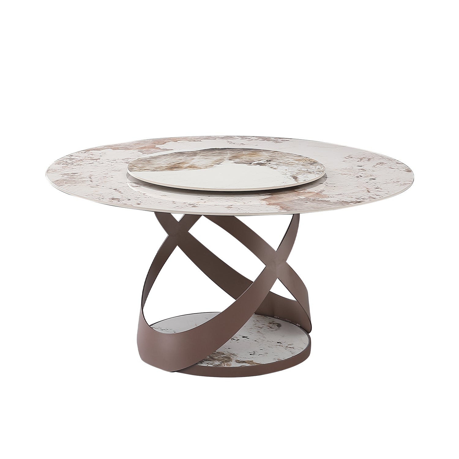 59.05"Modern Sintered stone dining table with 31.5" round turntable and metal exquisite pedestal | Home Elegance USA