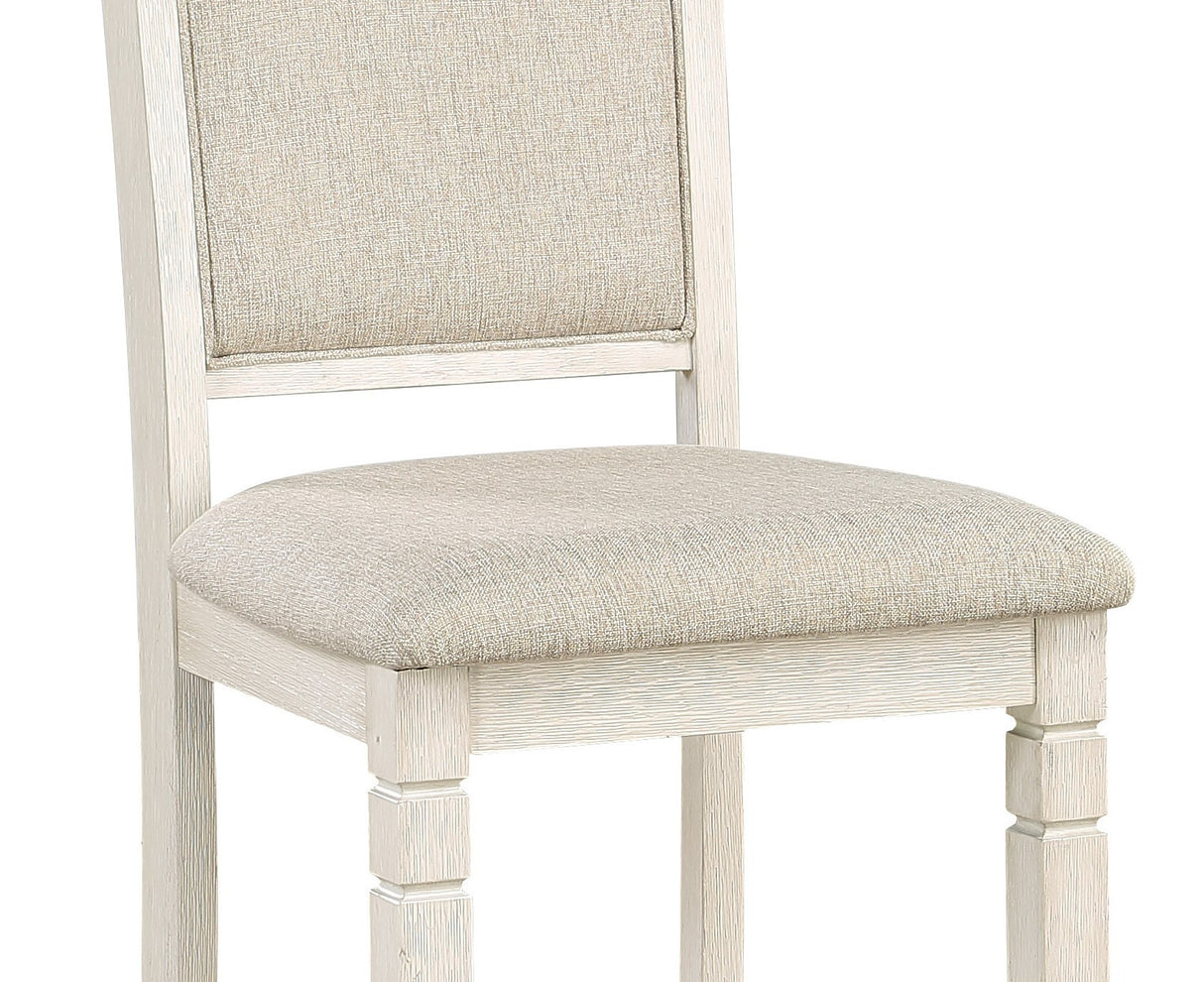 Antique White and Brown Finish 5pc Counter Height Dining Set Table w Built - in Shelves and 4x Counter Height Chairs Wooden Dining Room Furniture | Home Elegance USA