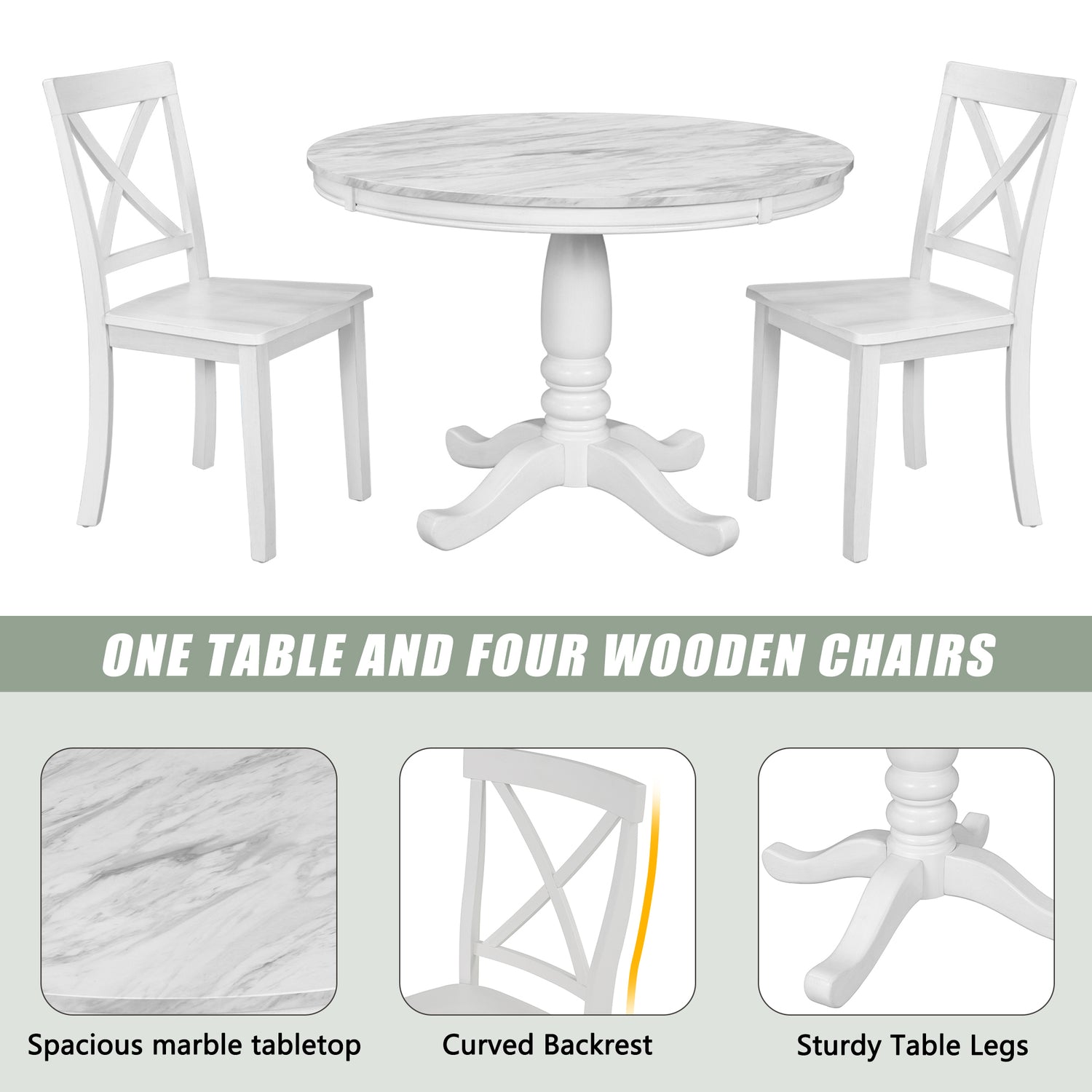 Orisfur. 5 Pieces Dining Table and Chairs Set for 4 Persons, Kitchen Room Solid Wood Table with 4 Chairs - Home Elegance USA