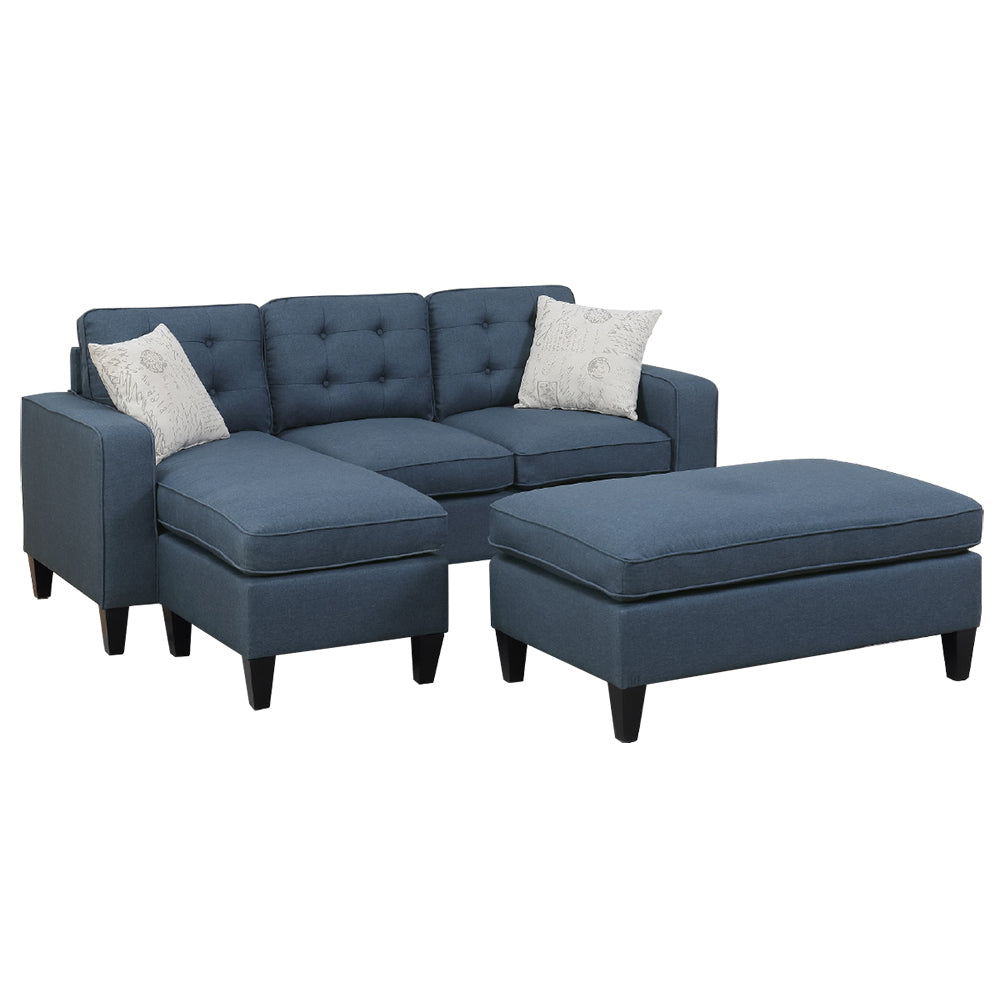 Polyfiber Reversible Sectional Sofa with Ottoamn in Navy - Home Elegance USA