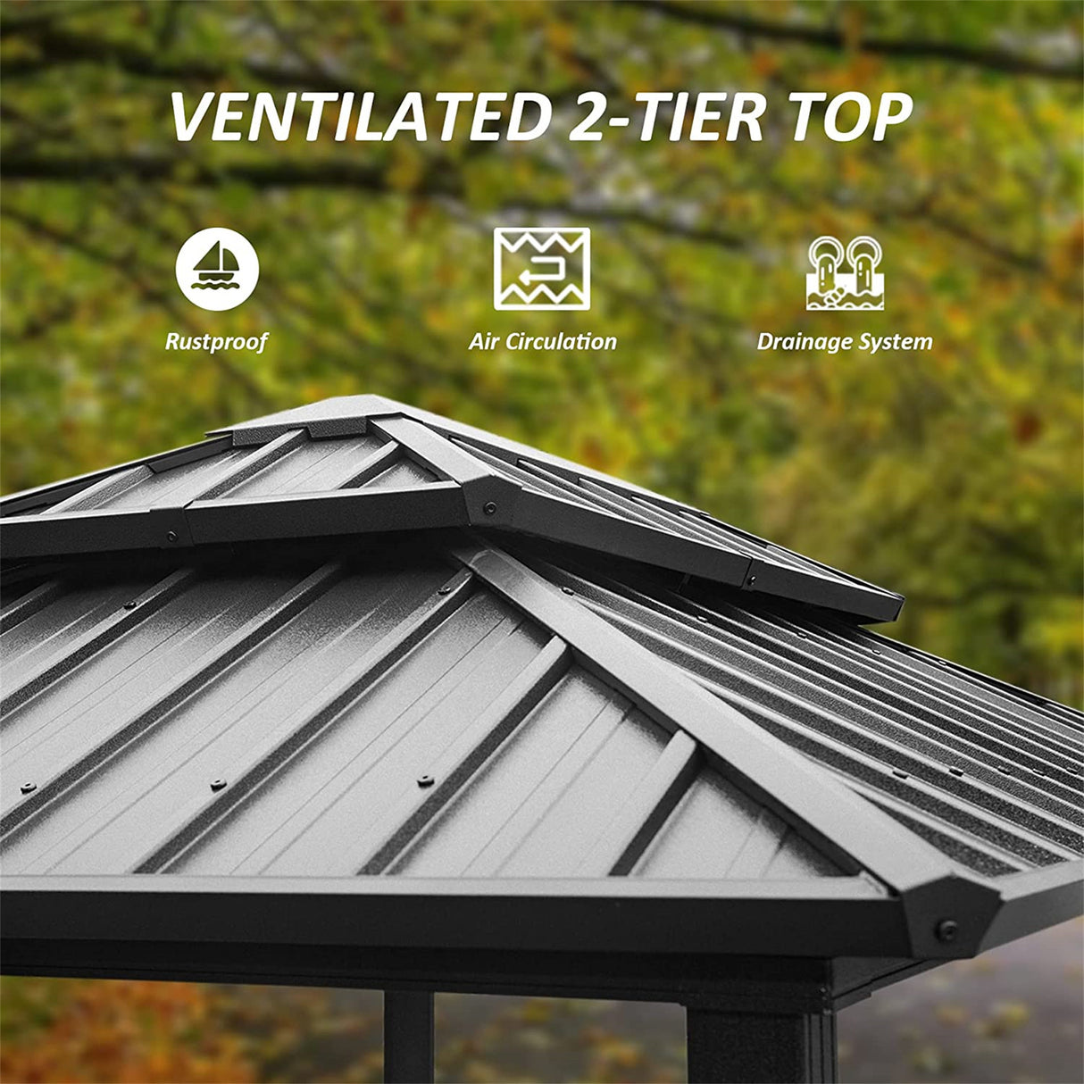 Grill Gazebo 8' × 6', Aluminum BBQ Gazebo Outdoor Metal Frame with Shelves Serving Tables, Permanent Double Roof Hard top Gazebos for Patio Lawn Deck Backyard and Garden (Grey)