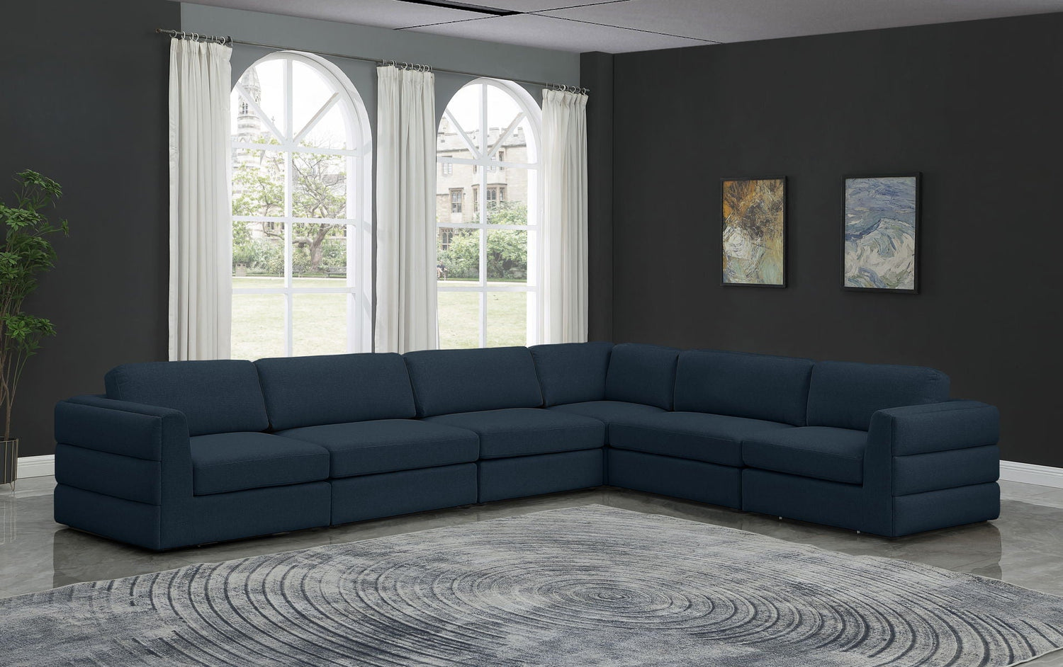 Beckham - Modular Sectional 6 Piece - Navy - Fabric - Modern & Contemporary | Home Elegance USA