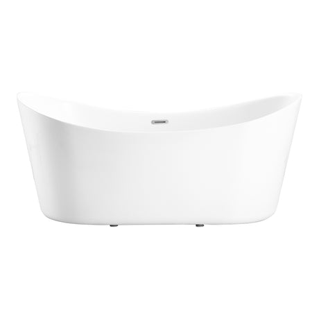 59"L x 29.5\'\'W Acrylic Art Freestanding Alone White Soaking Bathtub with Brushed Nickel Overflow and Pop-up Drain