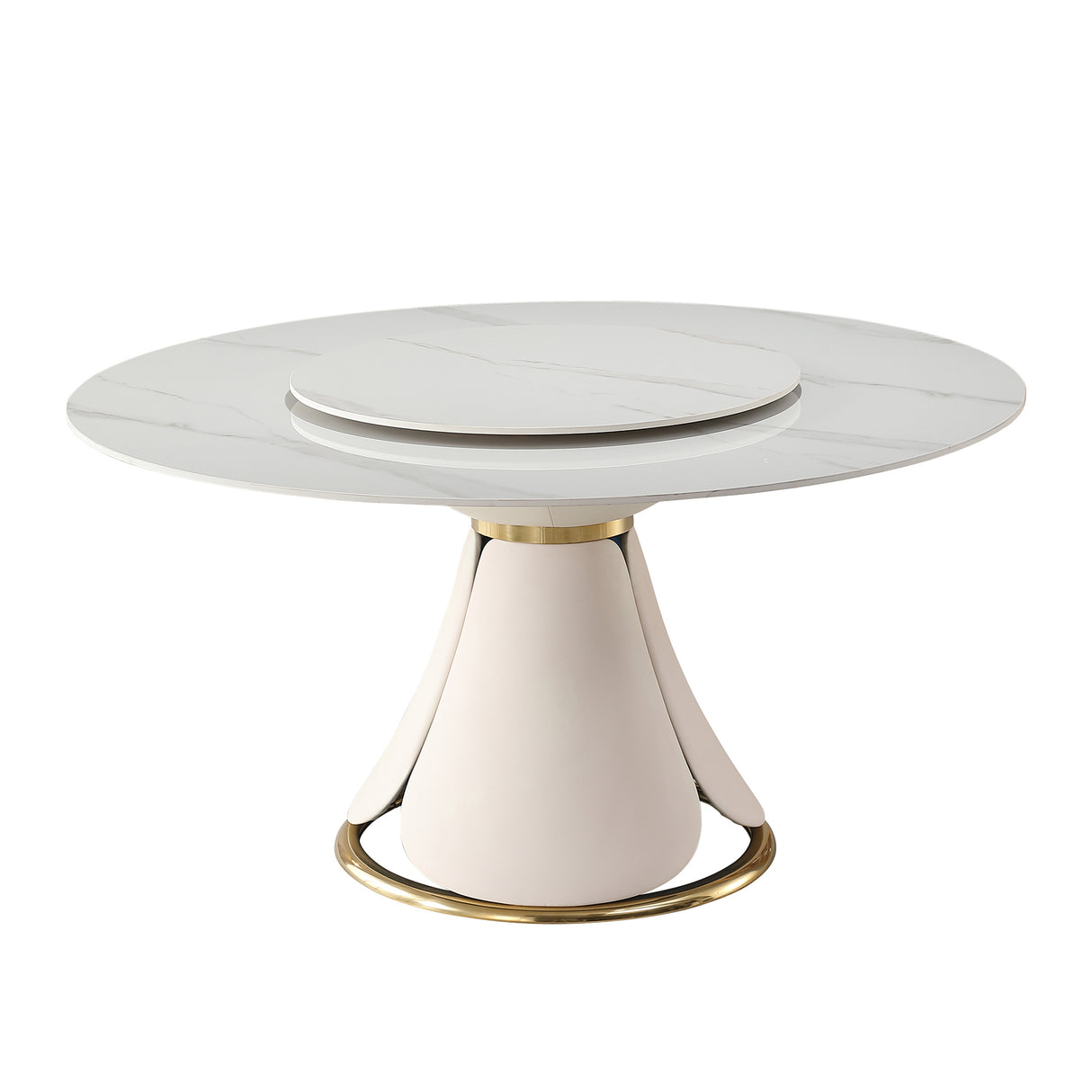 59.05"Modern Sintered stone dining table with 31.5" round turntable for 8 person with wood and metal exquisite pedestal | Home Elegance USA