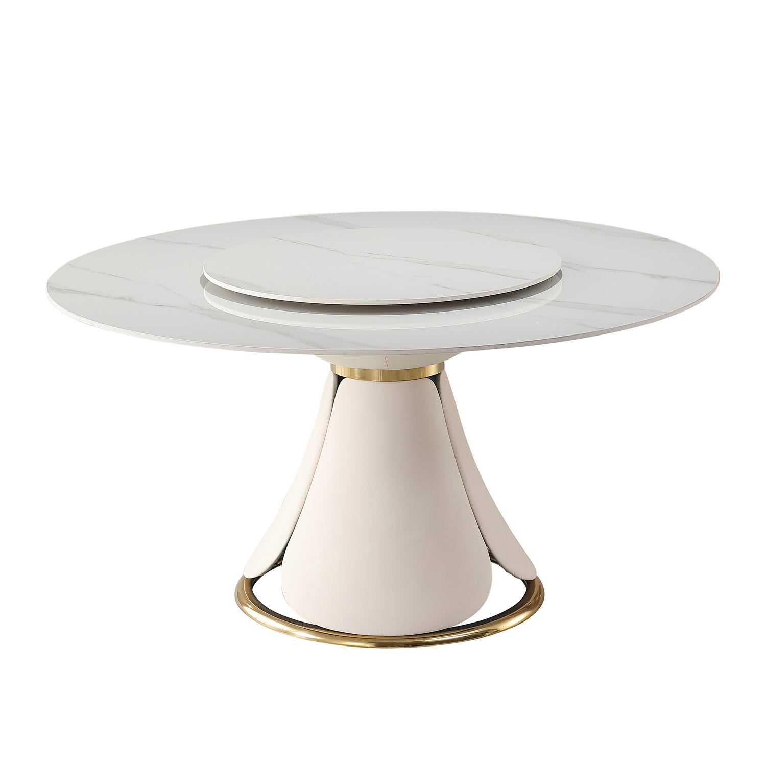 59.05"Modern Sintered stone dining table with 31.5" round turntable for 8 person with wood and metal exquisite pedestal | Home Elegance USA
