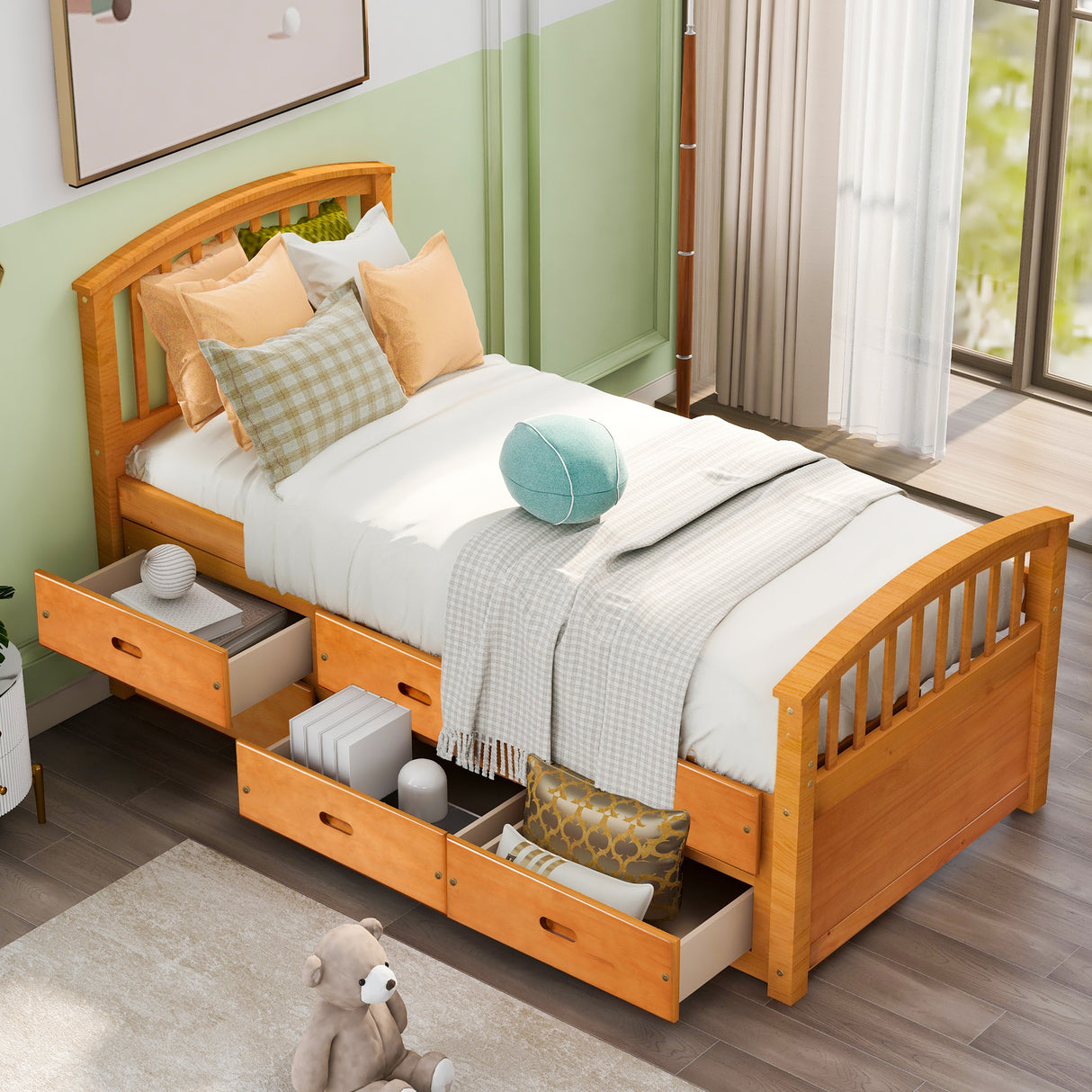 ORISFUR. Twin Size Platform Storage Bed Solid Wood Bed with 6 Drawers - Home Elegance USA