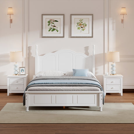 3-Pieces Bedroom Sets,Full Size Wood Platform Bed and Two Nightstands-White - Home Elegance USA