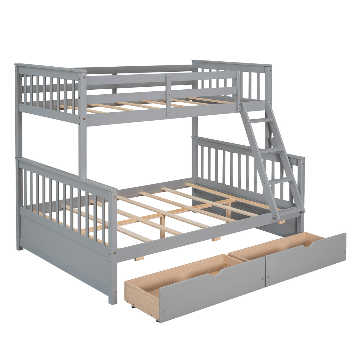 Twin-Over-Full Bunk Bed with Ladders and Two Storage Drawers(Gray)( old sku:LT000165AAE) - Home Elegance USA