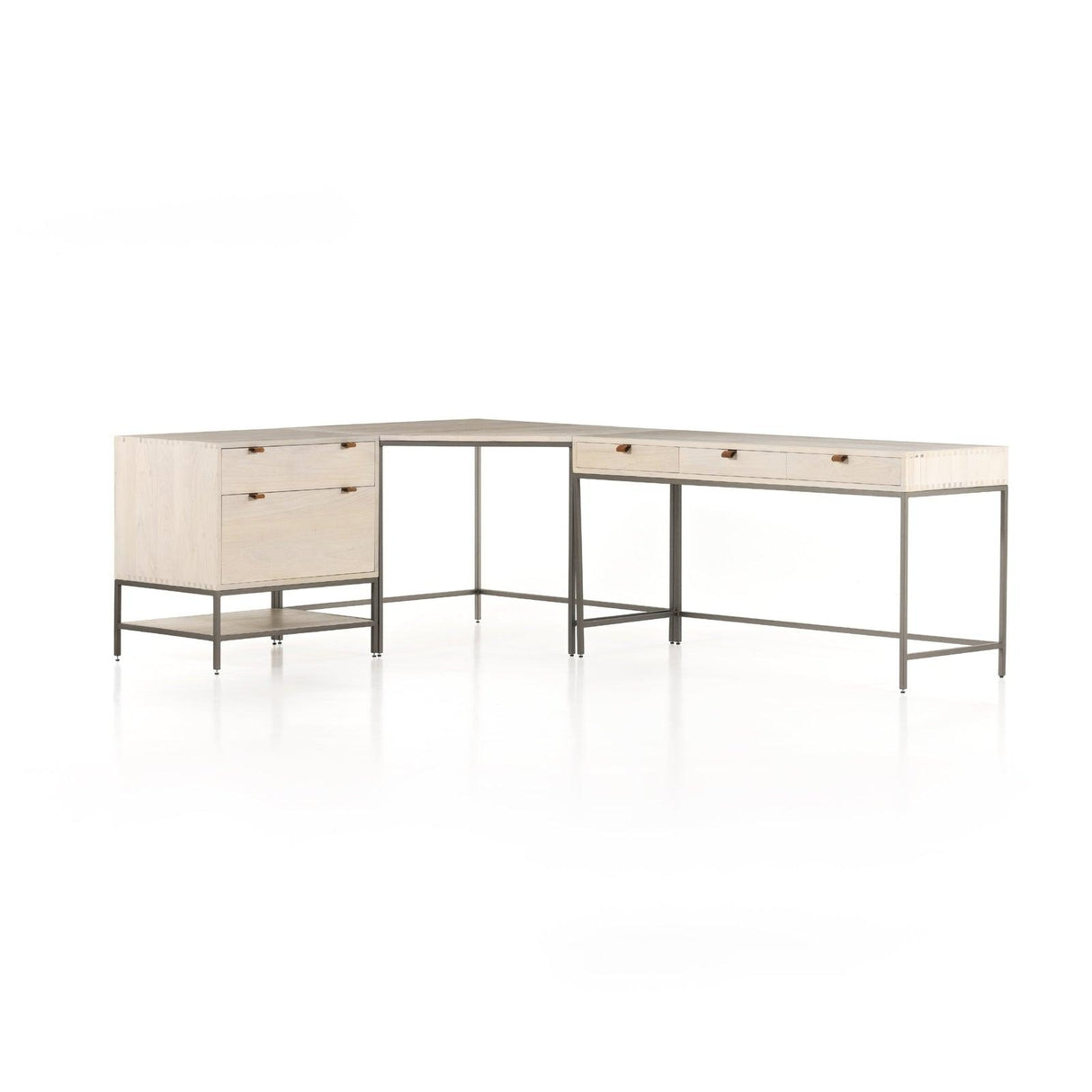 Four Hands Trey L-Shaped Desk System With Filing Cabinet
