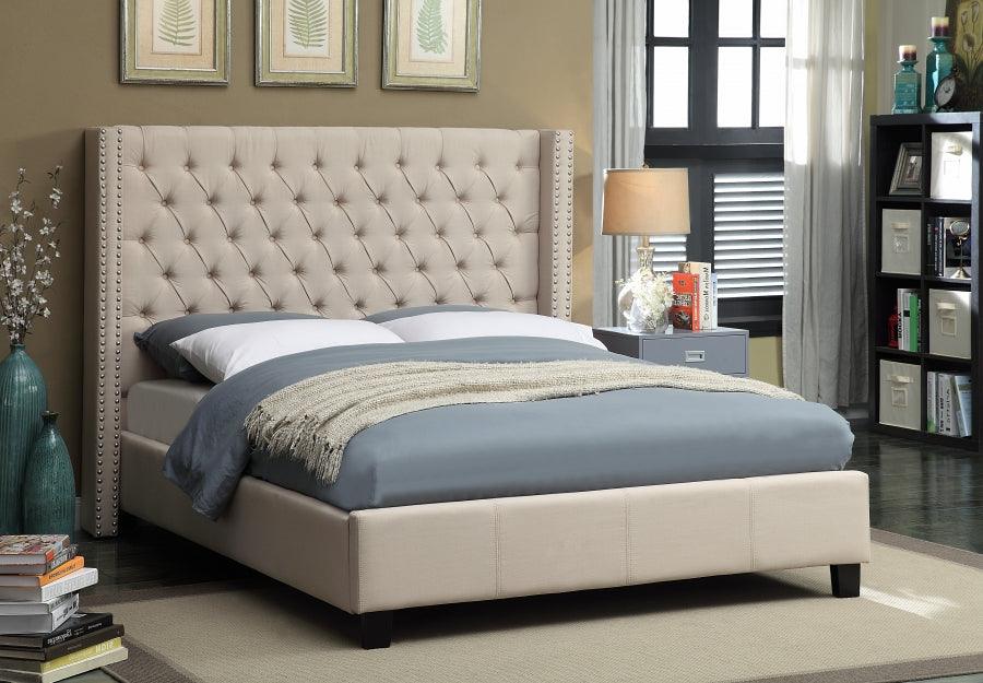 Ashton Linen Queen Bed In Beige - Ashtonbeige - Q | Meridian | Home Elegance USA