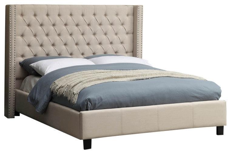 Ashton Linen Queen Bed In Beige - Ashtonbeige - Q | Meridian | Home Elegance USA