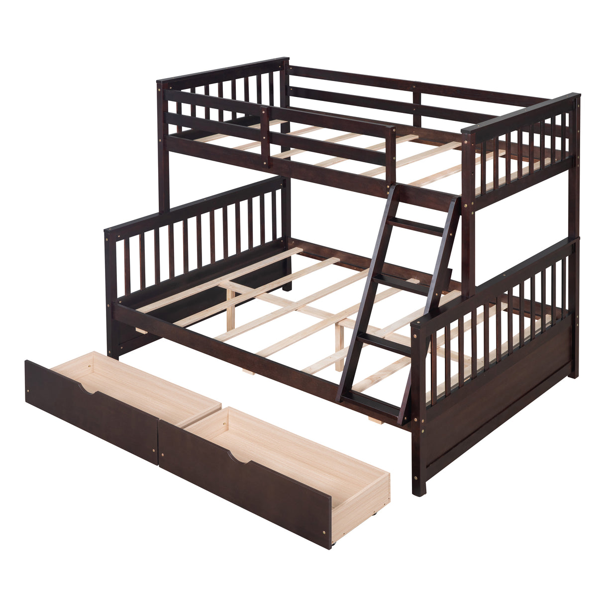 Twin-Over-Full Bunk Bed with Ladders and Two Storage Drawers(Espresso)( old sku:LT000165AAP) - Home Elegance USA