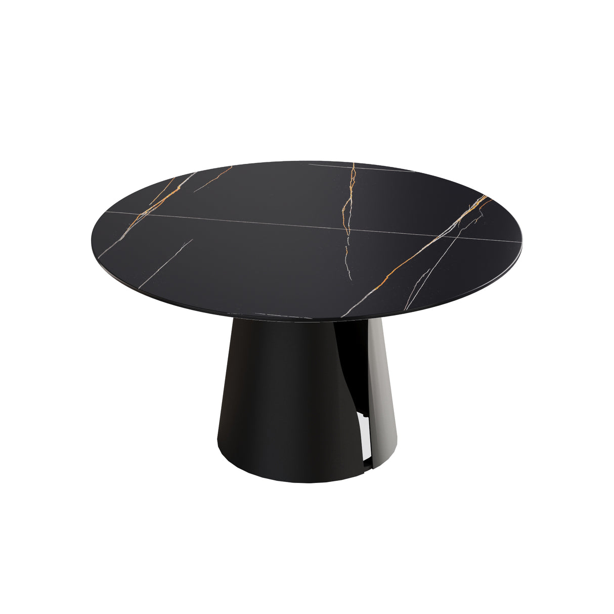53.15"Modern artificial stone round black carbon steel base dining table - can accommodate 6 people | Home Elegance USA