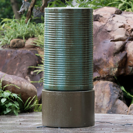 43inches Indoor-outdoor Gray Water Fountain Rockribbed tower metal bird feeder for Stylish Garden & Backyard