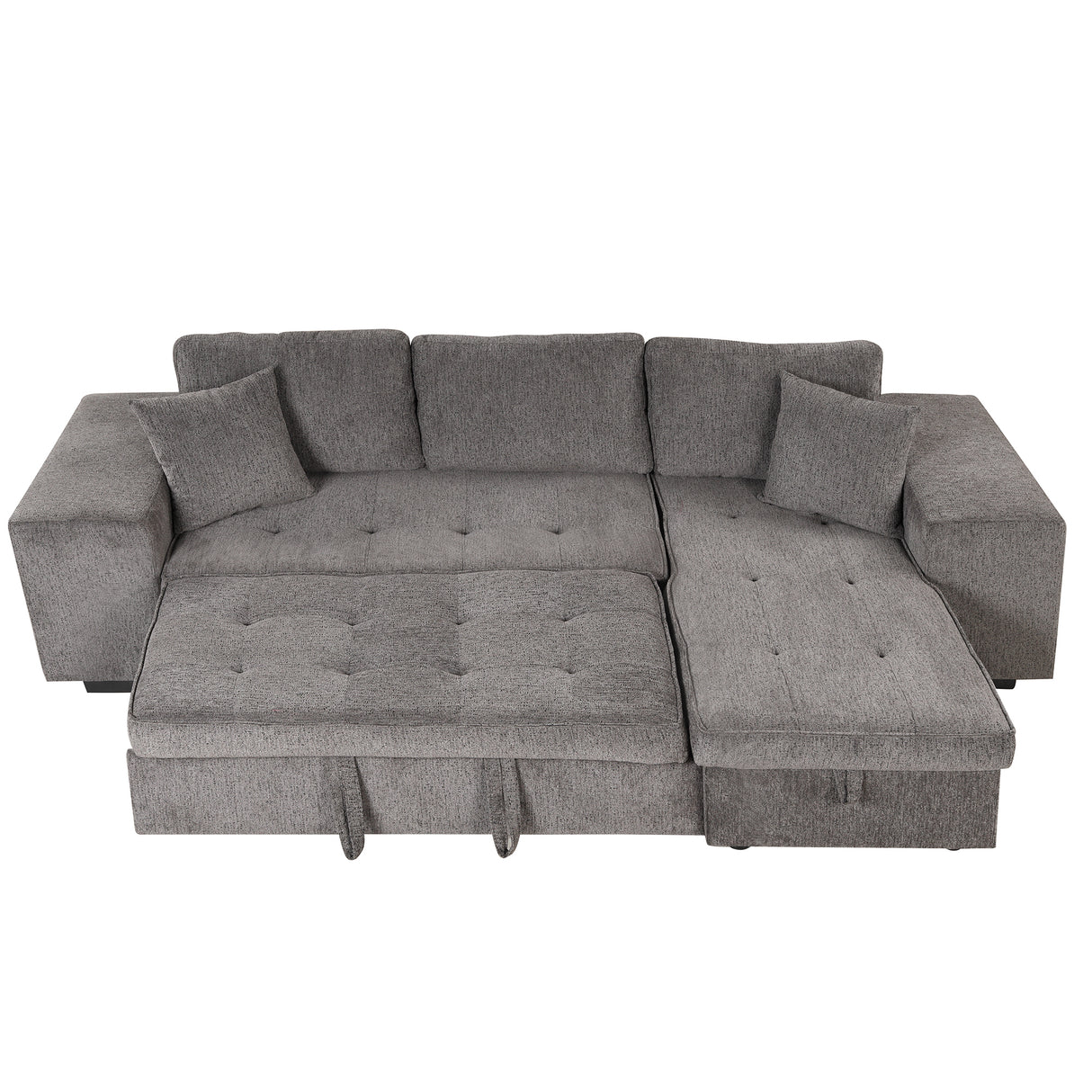 104" Modern L-Shape 3 Seat Reversible Sectional Couch, Pull Out Sleeper Sofa with Storage Chaise and 2 Stools for Living Room Furniture Set,Knox Charcoal (old sku:SG000431AAA) - Home Elegance USA