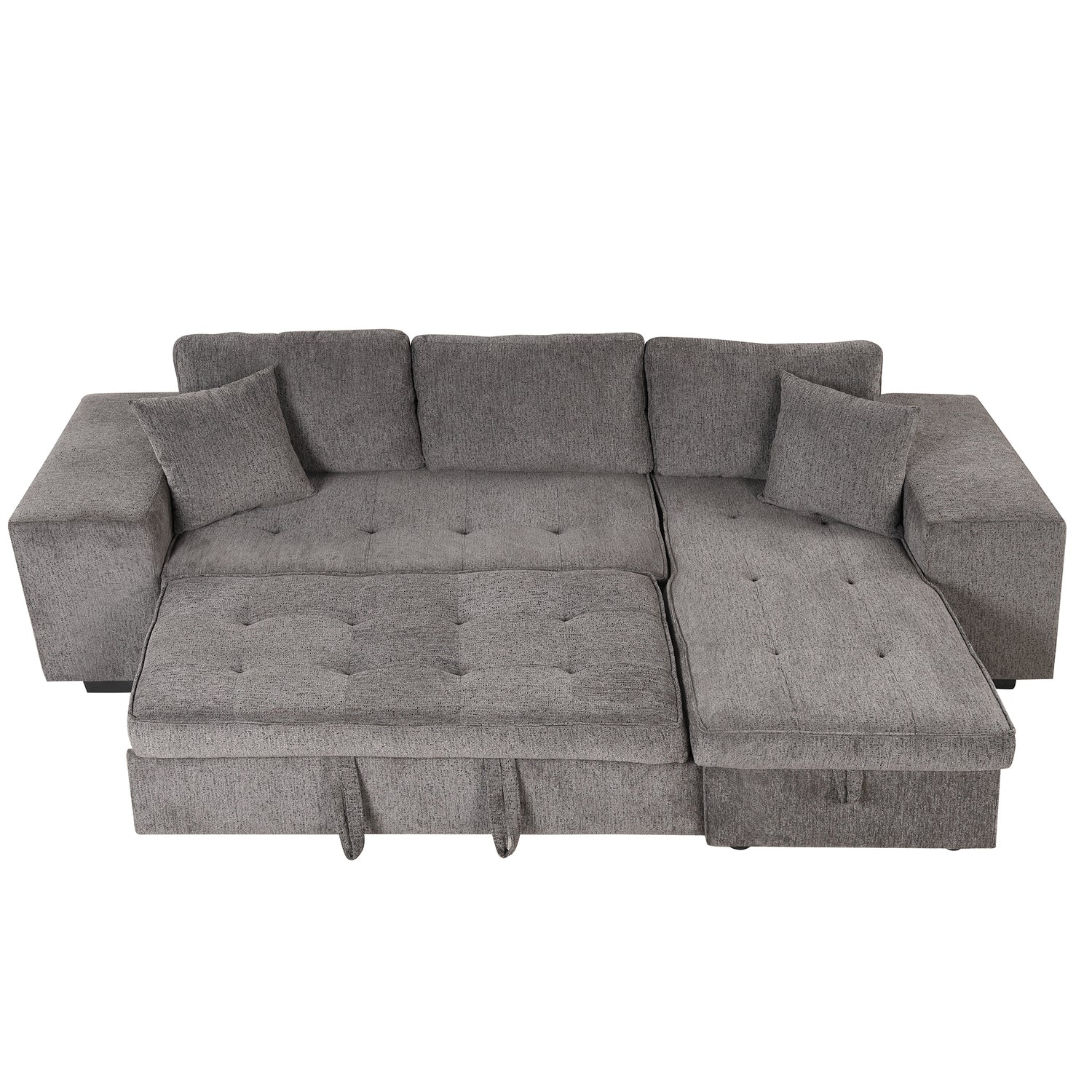 104" Modern L-Shape 3 Seat Reversible Sectional Couch, Pull Out Sleeper Sofa with Storage Chaise and 2 Stools for Living Room Furniture Set,Knox Charcoal (old sku:SG000431AAA) - Home Elegance USA