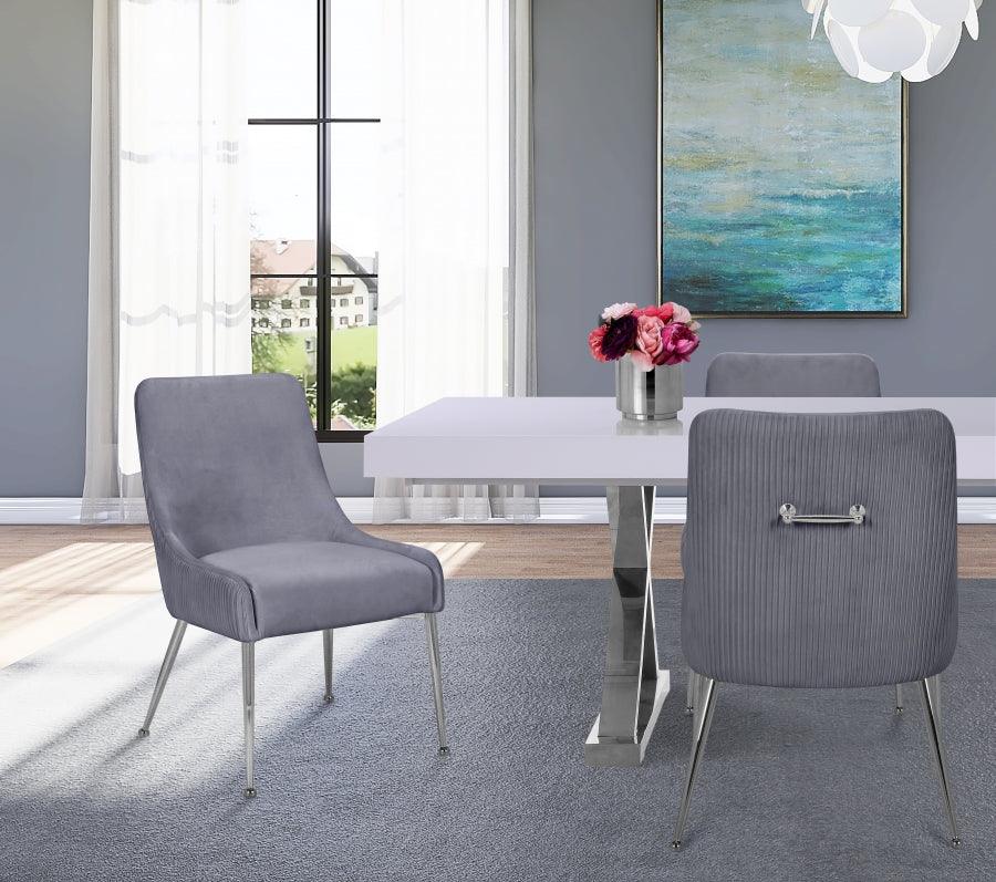 Ace Velvet Dining Chair Set Of 2 In Grey - 856Grey | Meridian | Home Elegance USA