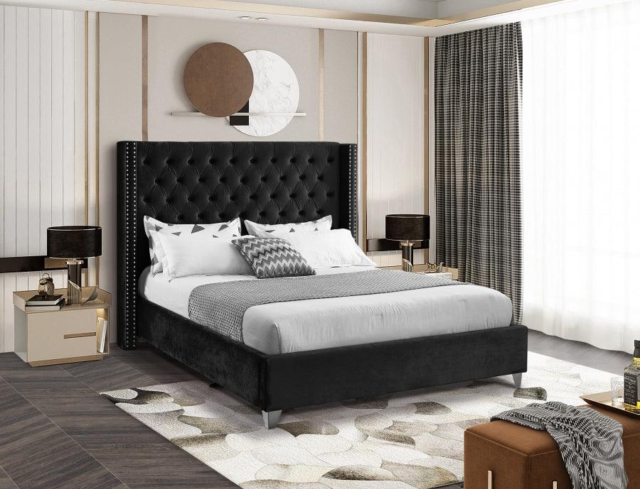 Aiden Velvet King Bed In Black - Aidenblack - K | Meridian | Home Elegance USA