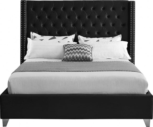 Aiden Velvet Queen Bed In Black - Aidenblack - Q | Meridian | Home Elegance USA
