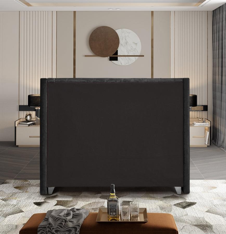 Aiden Velvet Queen Bed In Black - Aidenblack - Q | Meridian | Home Elegance USA