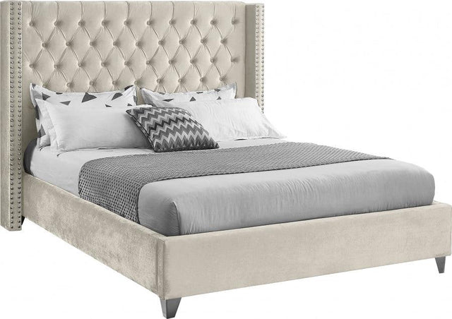 Aiden Velvet Queen Bed In Cream - Aidencream - Q | Meridian | Home Elegance USA