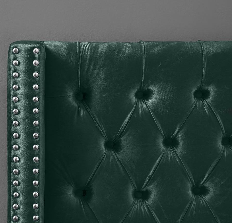 Aiden Velvet Queen Bed In Green - Aidengreen - Q | Meridian | Home Elegance USA