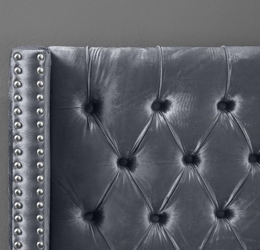 Aiden Velvet King Bed In Grey - Aidengrey - K | Meridian | Home Elegance USA