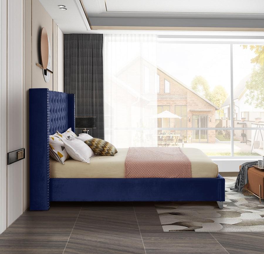 Aiden Velvet King Bed In Navy - Aidennavy - K | Meridian | Home Elegance USA