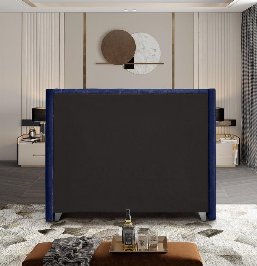 Aiden Velvet King Bed In Navy - Aidennavy - K | Meridian | Home Elegance USA