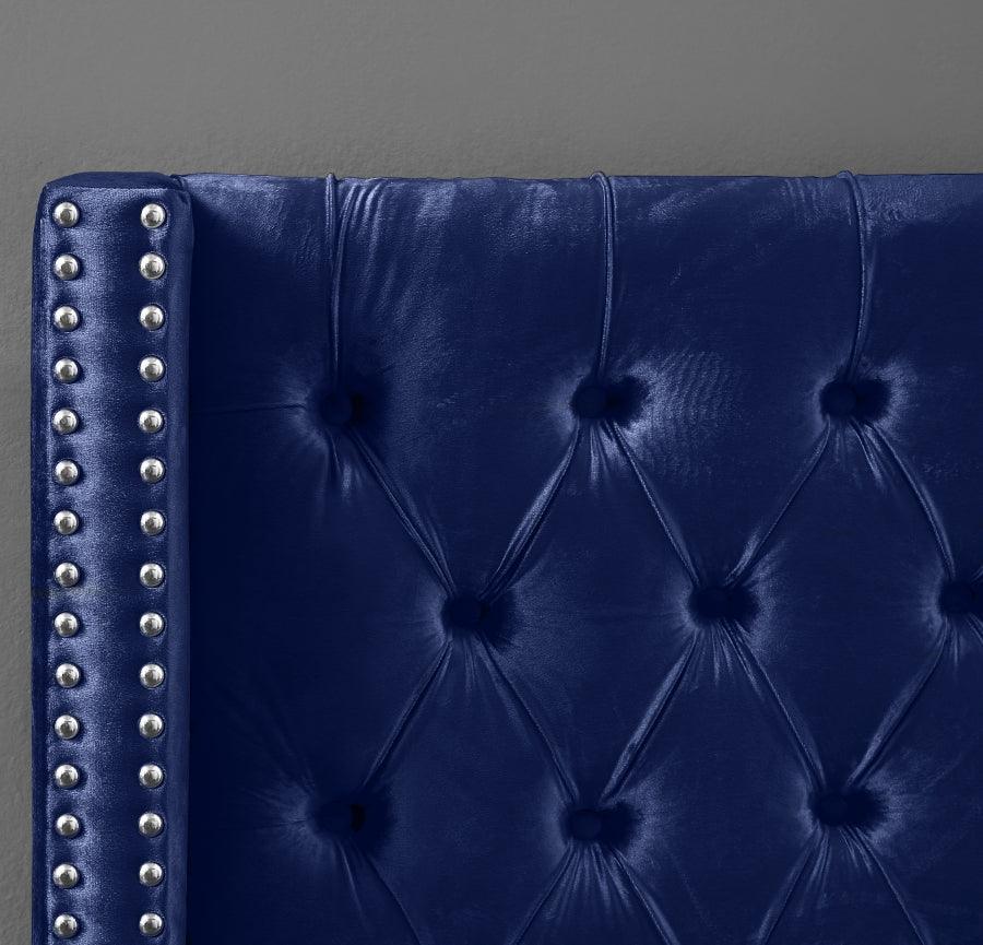 Aiden Velvet Queen Bed In Navy - Aidennavy - Q | Meridian | Home Elegance USA