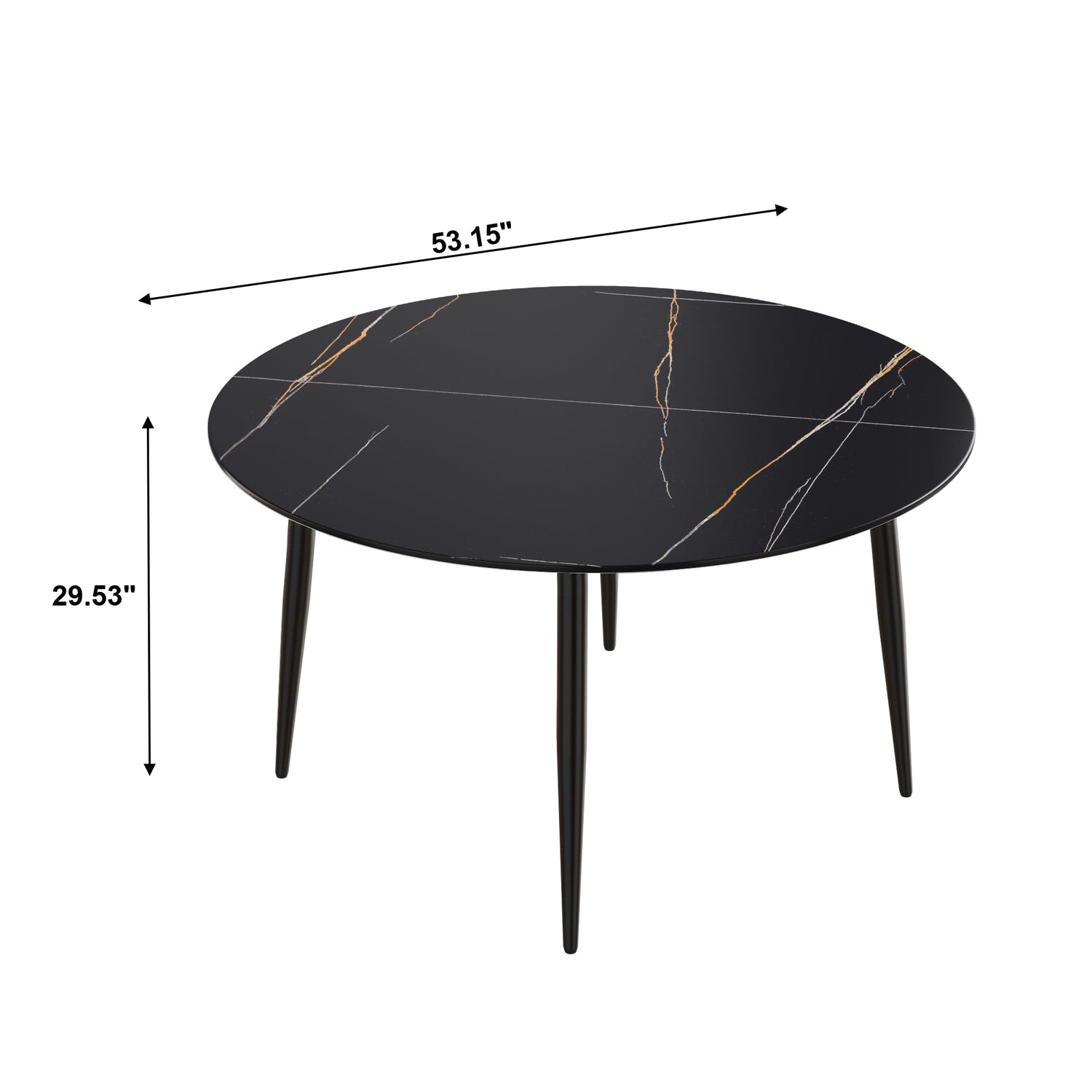 53.15 " modern artificial stone black round dining table with black metal legs - can accommodate 6 people. | Home Elegance USA