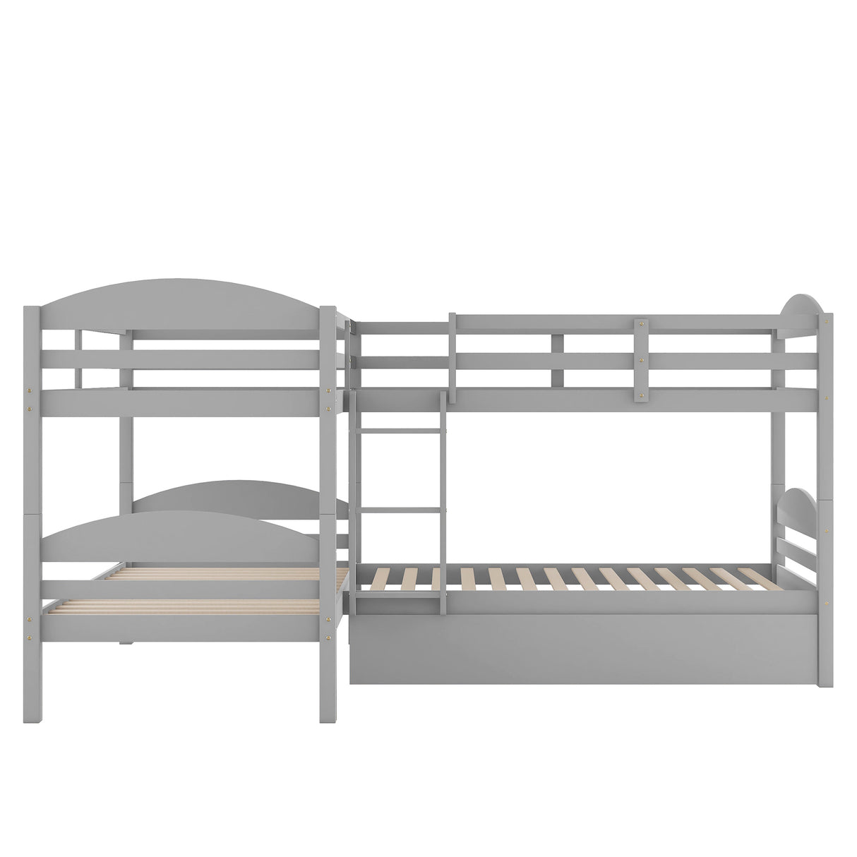 Twin L-Shaped Bunk bed with Trundle-Gray(OLD SKU:LP000024AAE) - Home Elegance USA