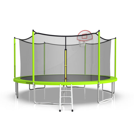 16ft Trampoline with Enclosure, New Upgraded Kids Outdoor Trampoline with Basketball Hoop and Ladder, Heavy-Duty Round Trampoline.