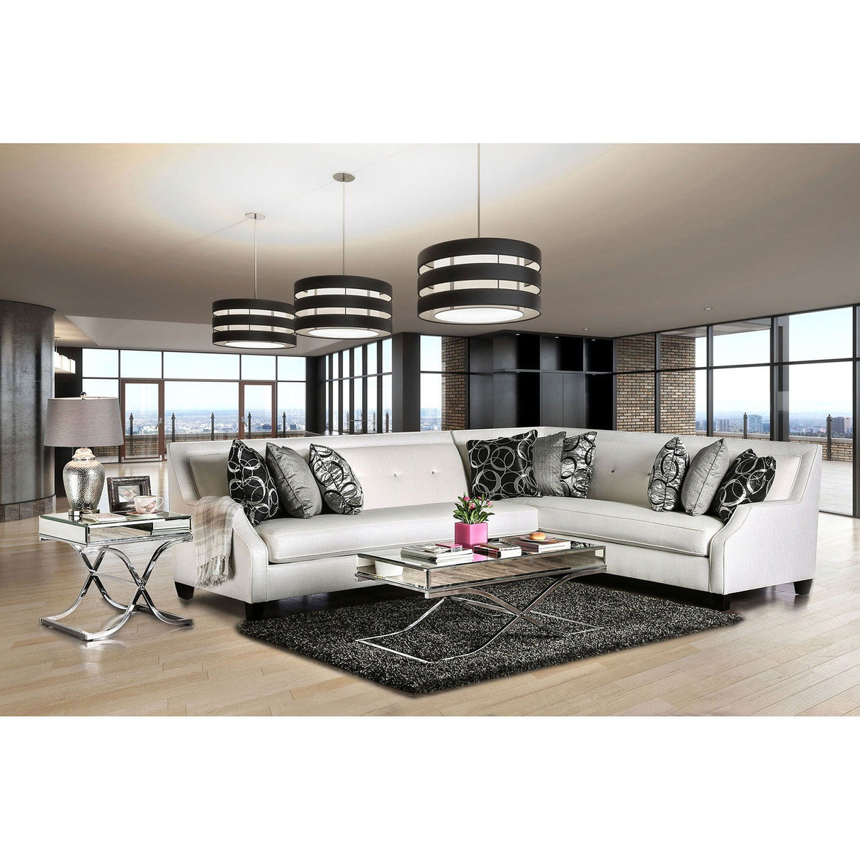 Betria - Sectional - Silver / White | Home Elegance USA