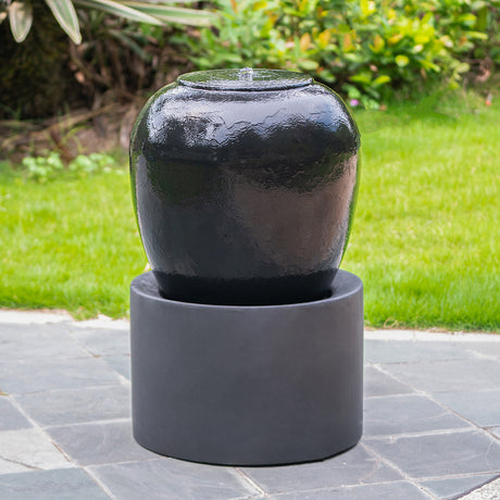 32"Tall Cement Urn Fountain Black Tranquility Lawn Water Feature for Backyard or Garden