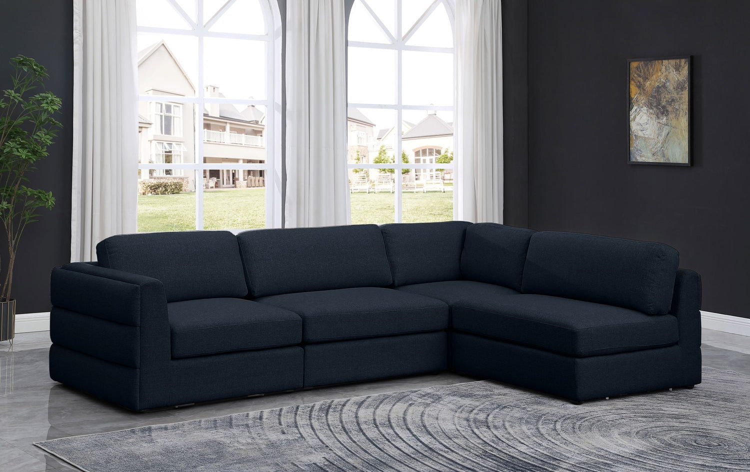 Beckham - Modular Sectional 4 Piece - Navy - Fabric | Home Elegance USA