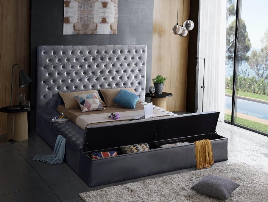 Bliss Velvet King Bed In Grey - Blissgrey - K | Meridian | Home Elegance USA