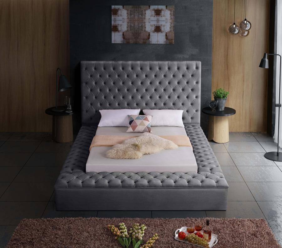Bliss Velvet King Bed In Grey - Blissgrey - K | Meridian | Home Elegance USA