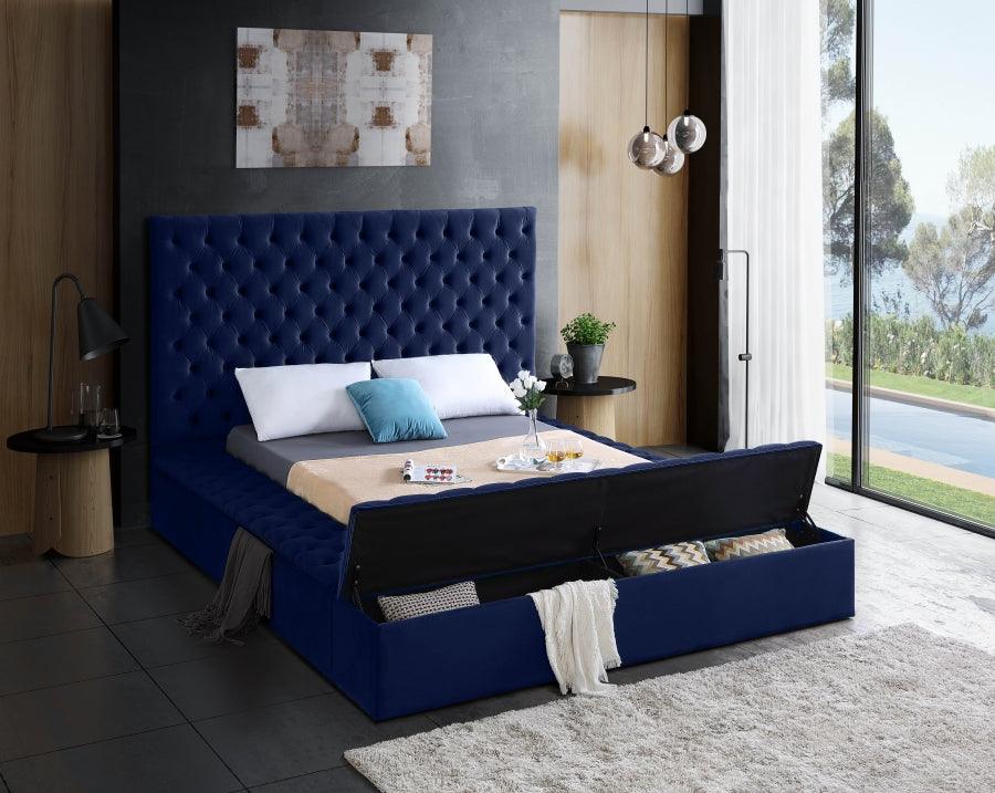 Bliss Velvet King Bed In Navy - Blissnavy - K | Meridian | Home Elegance USA