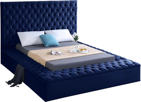 Bliss Velvet Queen Bed In Navy - Blissnavy - Q | Meridian | Home Elegance USA