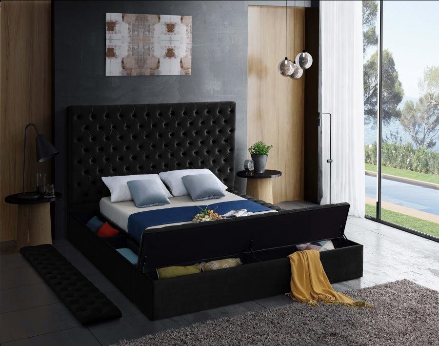 Bliss Velvet Queen Bed In Black - Blissblack - Q | Meridian | Home Elegance USA
