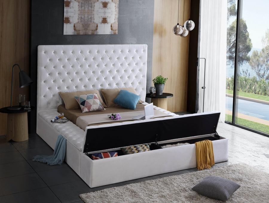 Bliss Velvet King Bed In White - Blisswhite - K | Meridian | Home Elegance USA